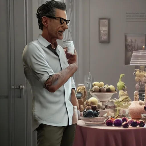 Prompt: intricate hyper detailed ultra sharp, plum has a face of!! jeff goldblum!!!,, material is!!! plum!!!, sentient fruit, sharp focus, global illumination, radiant light, alexandre ferra, irakli nadar, octane render, unreal engine, 4 k, ultra hd,