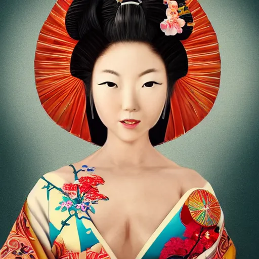 Prompt: Very very very very highly detailed epic central composition studio photography of A Japanese geisha in a colorful bikini, intricate, medieval, extremely detailed, digital painting, artstation, concept art, smooth, sharp focus, illustration, studio lighting, incredible art by Anna Dittmann and Anton Pieck