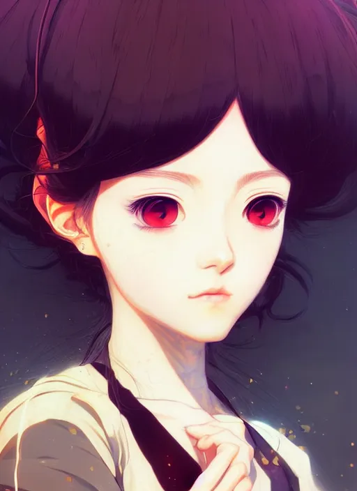 Image similar to portrait of beautiful young anime girl, cute-fine-face, pretty face, realistic shaded Perfect face, fine details. Anime, cyberpunk, Warhammer, highly detailed, artstation, illustration, art by Ilya Kuvshinov and Gustav Klimt