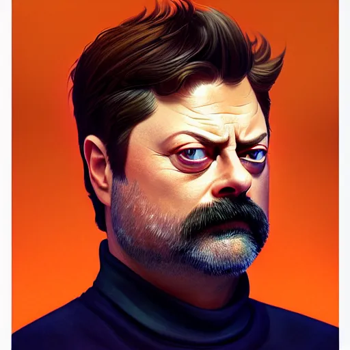 Image similar to portrait nick offerman as an orange hybrid mix, sci - fi and fantasy, intricate highly detailed digital painting, artstation, concept art, smooth and sharp focus, illustration, art by tan zi and ayanamikodon and alphonse mucha and wlop