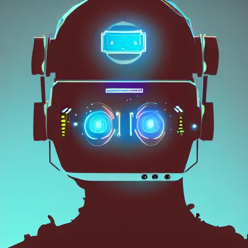 Prompt: cyberpunk bot wearing vr headset, sci - fi, portrait, illustration