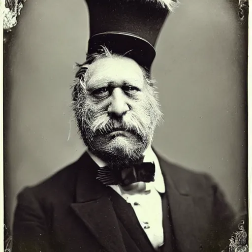 Image similar to a vintage wet plate portrait of a dignified bigfoot with a top hat and cane, extremely detailed, by george hurrell!!!!!!!!!!!!!!!!!!