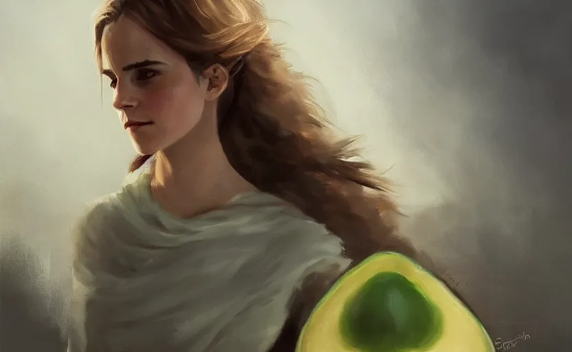 Prompt: a painting of emma watson as an avocado trending on artstation in the style of greg rutkowski