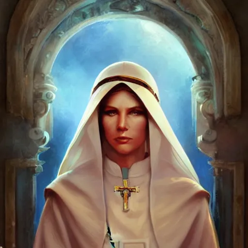 Image similar to female pope, an oil painting by ross tran and thomas kincade