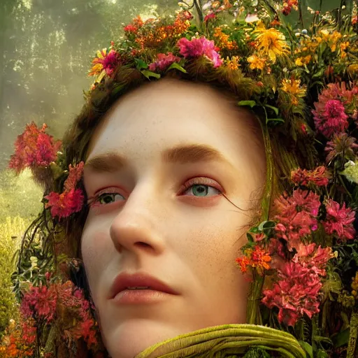 Prompt: portrait of a beautiful enchanted pagan female, depth of field, zeiss lens, detailed, symmetrical, centered, by annie leibovitz and steve mccurry, david lazar, jimmy nelsson, alphonse mucha, klimt, breathtaking, 8 k resolution, extremely detailed, beautiful, establishing shot, artistic, hyperrealistic, beautiful face, octane render