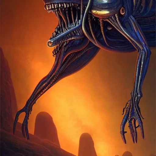 Image similar to aliens from the second edition of barlowe's guide to extraterrestrials, highly detailed, photorealistic, artstation, highly detailed, oil painting, dramatic lighting, award - winning, accurate anatomy