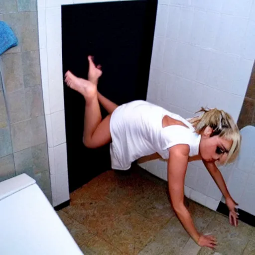 Prompt: Miley Cyrus planking on the toilet