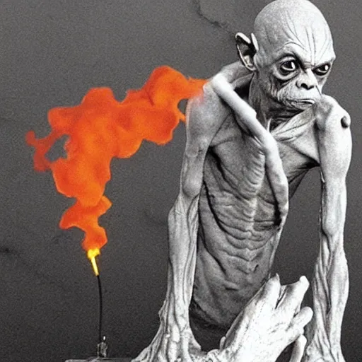 Image similar to gollum smokes cigarette