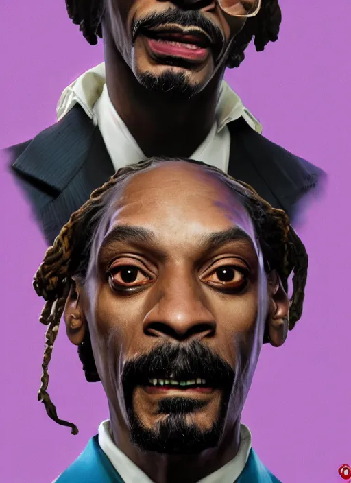 Image similar to portrait of snoop dogg as joker, hyper detailed, digital art, trending in artstation, cinematic lighting, studio quality, smooth render, unreal engine 5 rendered, octane rendered, art style by klimt and nixeu and ian sprigger and wlop and krenz cushart.