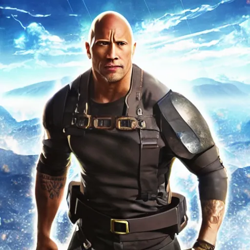 Prompt: dwayne the rock johnson in sword art online movie poster raytracing