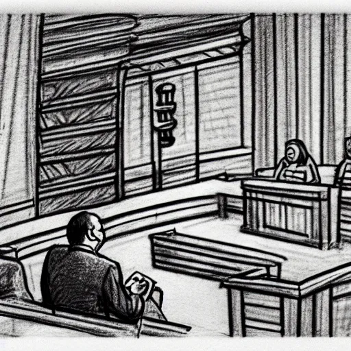Image similar to mario at the witness stand in court. pencil court sketch. intricate. highly professionally detailed.