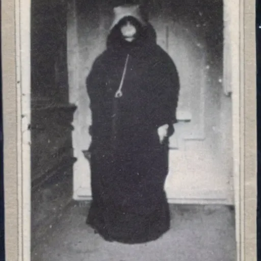 Prompt: old photo photo of an old scary woman in black suit, horror, high detail