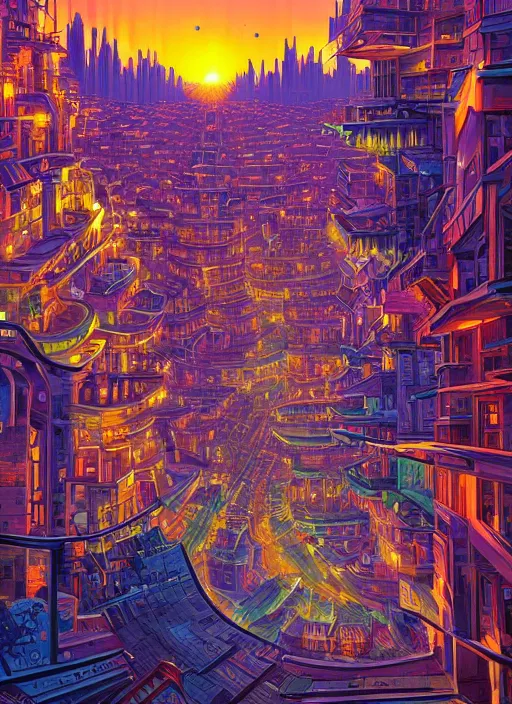 Prompt: ethereal starlit city at sunset, italian futurism, da vinci, Dan Mumford, Josan Gonzalez
