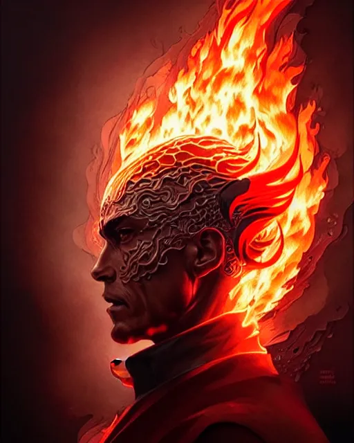 Prompt: A man made of fire, intricate heat distortion designs, elegant, highly detailed, sharp focus, art by Artgerm and Greg Rutkowski and WLOP