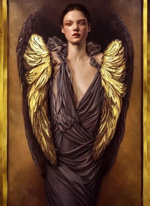 Image similar to highly detailed oil painting | very intricate | cinematic lighting | award - winning | astronaut angel high fashion by alexander mcqueen | by roberto ferri, by tom bagshaw, by j. c. leyendecker and klimt, american romanticism, by austin osman spare, artstation, cgsociety, official art, octane