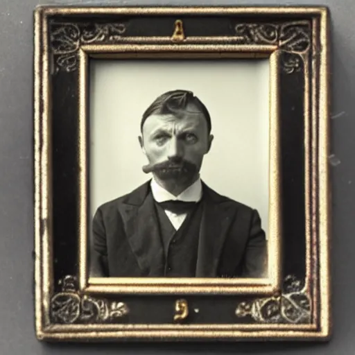 Image similar to headshot edwardian photograph of anthony hopkins, mads mikkelsen, arthur shelby, terrifying, scariest looking man alive, 1 8 9 0 s, london gang member, intimidating, fearsome, realistic face, peaky blinders, 1 9 0 0 s photography, 1 9 1 0 s, grainy, blurry, very faded, victorian