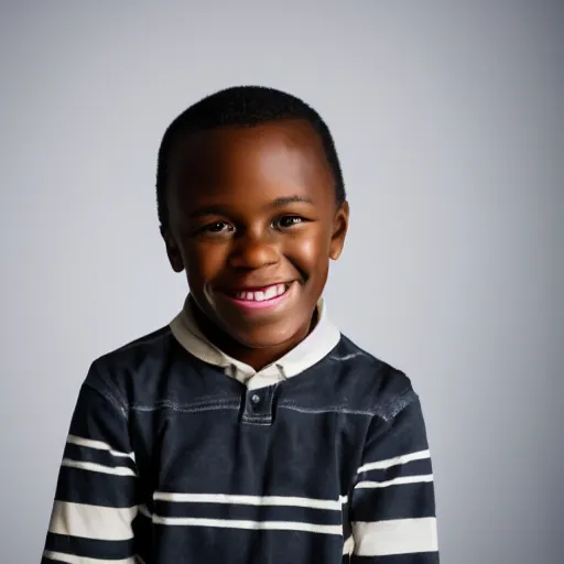 Prompt: photo of a black boy smiling, studio portrait