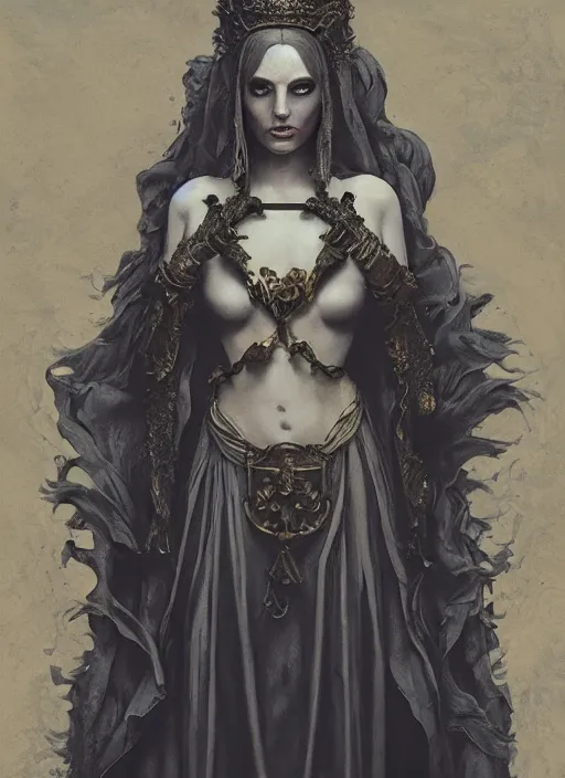 Image similar to hyper realistic photo of baroque dark luxury queen ethereal ghost full body, symmetric, rule of thirds, cinematic, greg rutkowski, brom, james gurney, mignola