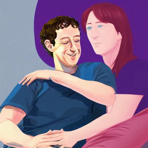 Prompt: mark zuckerberg cuddling with a human sized lizard, anime digital art