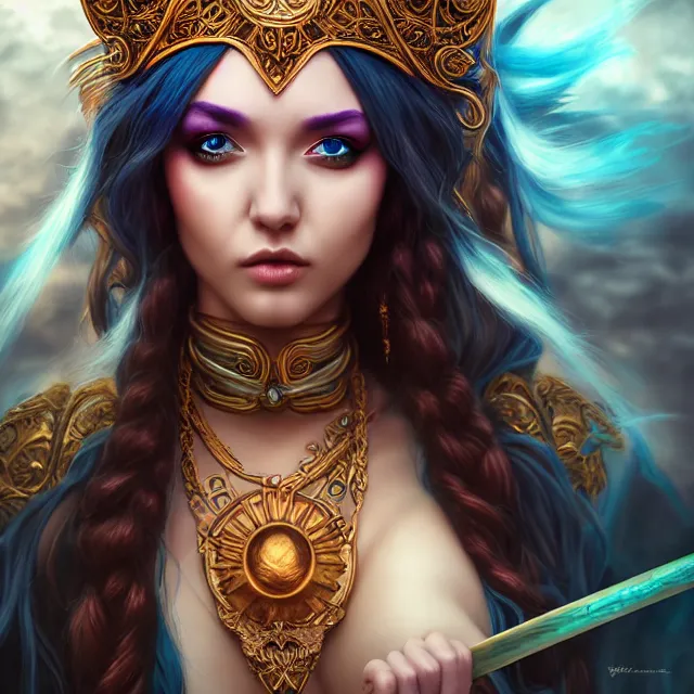 Prompt: beautiful elemental sky witch with ornate robes and staff, highly detailed, 4 k, hdr, smooth, sharp focus, high resolution, award - winning photo, artgerm, photorealistic