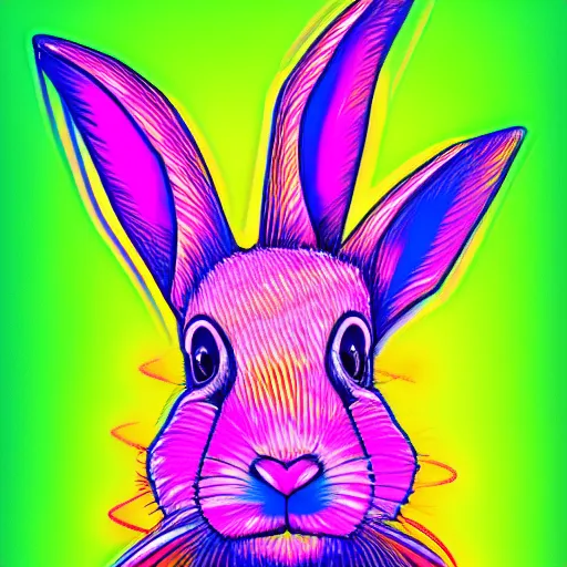 Prompt: a sketch drawn of a rabbit in neon colors surrealistic by gabo mendoza, trending on artstation