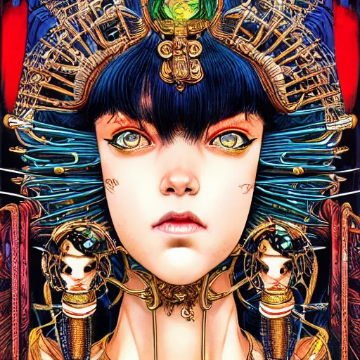 Prompt: portrait of crazy cleopatra, symmetrical, by yoichi hatakenaka, masamune shirow, josan gonzales and dan mumford, ayami kojima, takato yamamoto, barclay shaw, karol bak, yukito kishiro