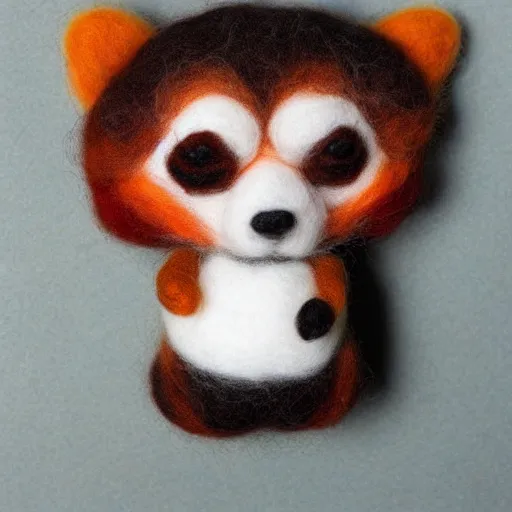 Image similar to a red panda needle felted, needle felting art.