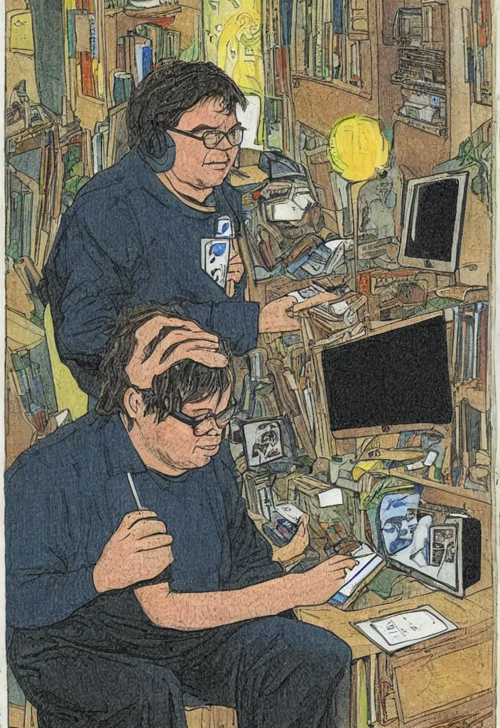 Image similar to Yann LeCun at his computer on a tarot card, illustrated on the Rider–Waite tarot.