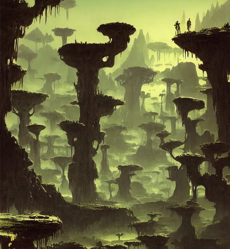 Image similar to 5 0 s pulp scifi illustration, beautiful alien landscape, plain stretching into distance, pond, baobab trees, distant mountains, space nebula, painted by bergey, craig mullins, john berkey, ruan jia, rodney matthews, jeremy mann, beksinski, jack kirby, tom lovell, alex malveda