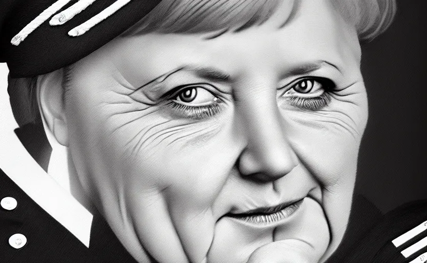 Image similar to portrait of angela merkel dressed as a military officer, digital art, natural light, sharp, detailed face, magazine