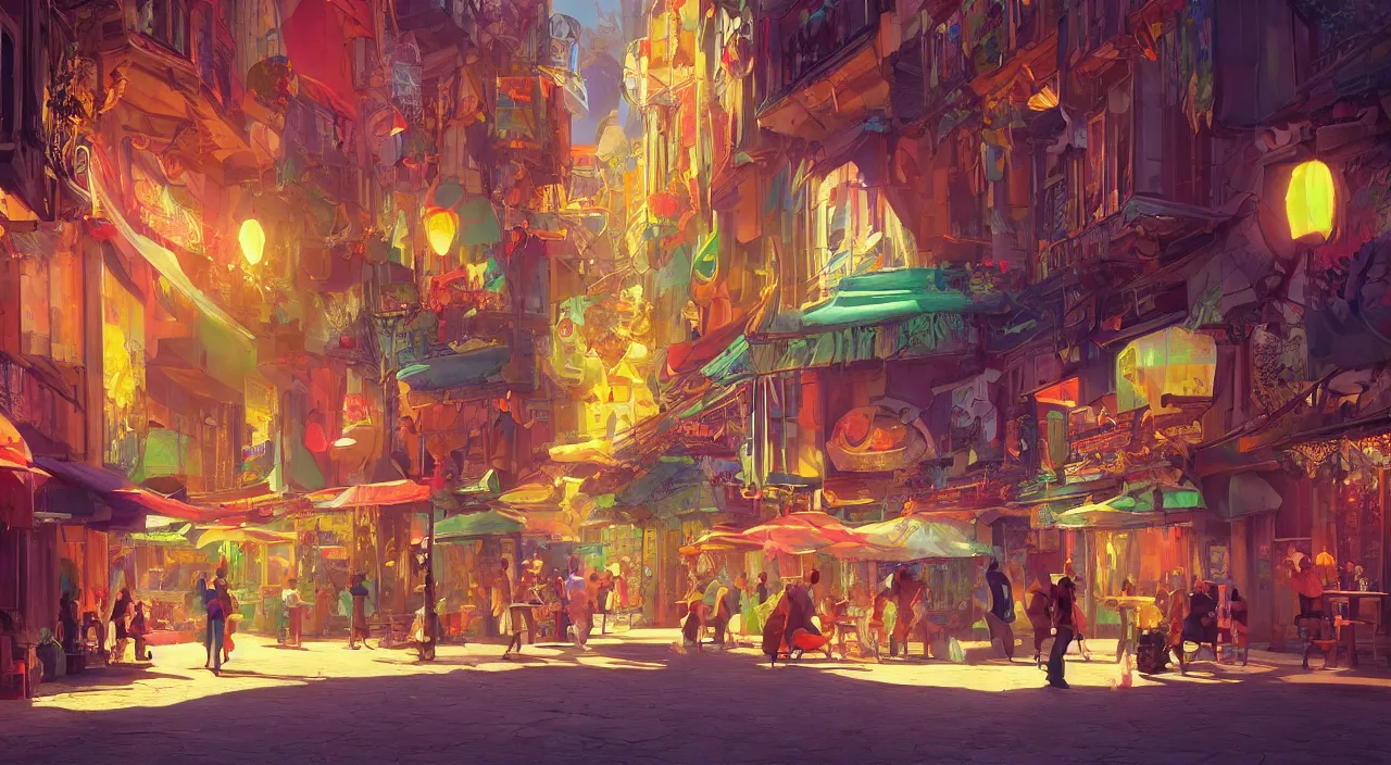 Image similar to bazaar zouk oriantal multicolorful sky shine place mosquet painting stylized digital video game icon global illumination ray tracing 8 k hd resolution, by ilya kuvshinov and cushart krentz and gilleard james