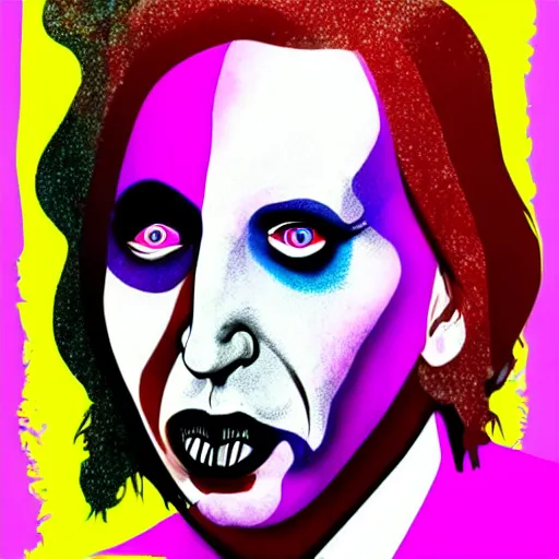 Image similar to graphic illustration, creative design, marilyn manson as willy wonka, biopunk, francis bacon, highly detailed, hunter s thompson, concept art