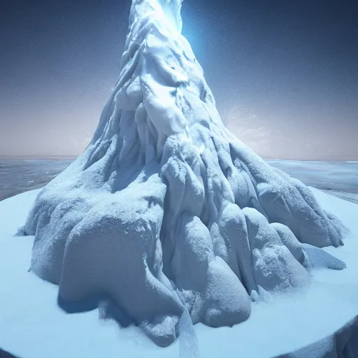 Image similar to an ice volcano, heatwave, fantasy, hyper realism, behance, artstation, unreal engine 5, octane, deviantart