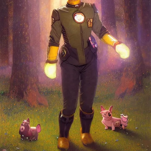 Prompt: a female pig canine in starfleet uniform at night in a dark forest. zootopia fursona furaffinity furry art detailed face painting by gaston bussiere craig mullins jc leyendecker gustav klimt artgerm greg rutkowski furry