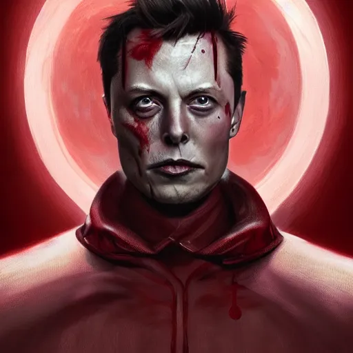 Image similar to portrait of elon musk upper body in bloody business suit, blood red eyes, vampire fangs, fantasy, intricate, elegant, highly detailed, digital painting, artstation, concept art, matte, sharp focus, illustration, art by aenaluck and roberto ferri and greg rutkowski, epic fantasy, digital painting