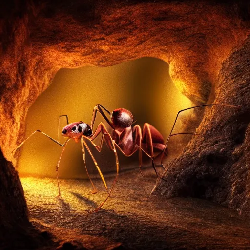 Prompt: Ant-mage in a dark cave, no blur, 4k resolution, ultra detailed-i