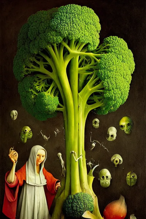 Prompt: hieronymus bosch, greg rutkowski, anna podedworna, painting of the broccoli