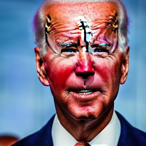 Image similar to Joe Biden with colorful clown makeup all over his face