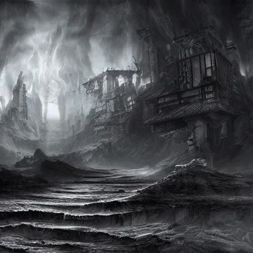 Prompt: being caught between the waking world and a dream state, black and white matte painting