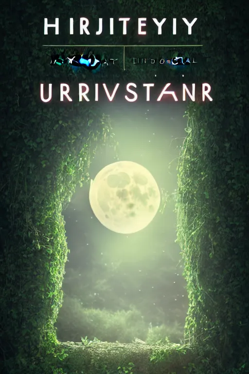 Image similar to book cover example, ivy on the right side and left side, high quality fantasy stock photo, unsplash transparent, forest and moon, beautiful moon light, intricate detail, elegant, hyper realistic, ultra detailed, octane render, volumetric cinematic lighting, 8 k post production