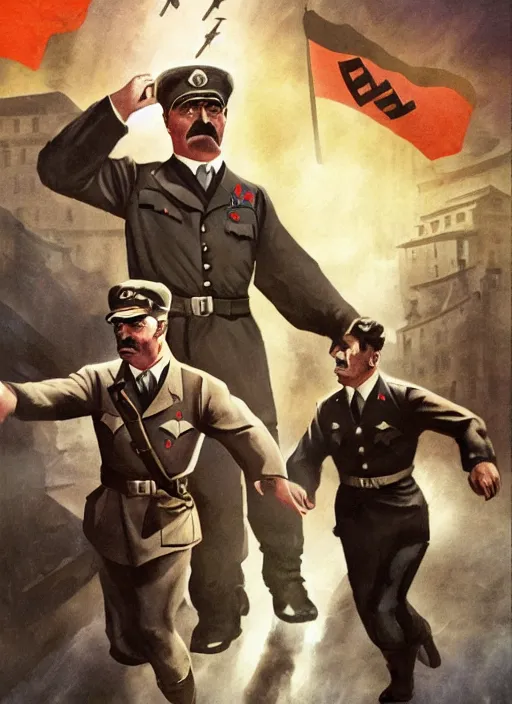 Prompt: poster for an animation called joseph stalin vs adolf hitler, 8 k, hd, art by craig mullins