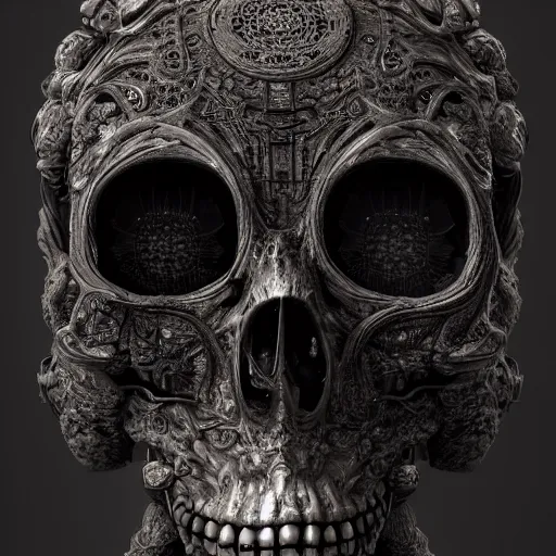 Prompt: many eyed deity artifact with circuitry structure skull and neural network mind, intricate detail, royo, whealan, giger, hd, 8 k, octane render, unreal engine,