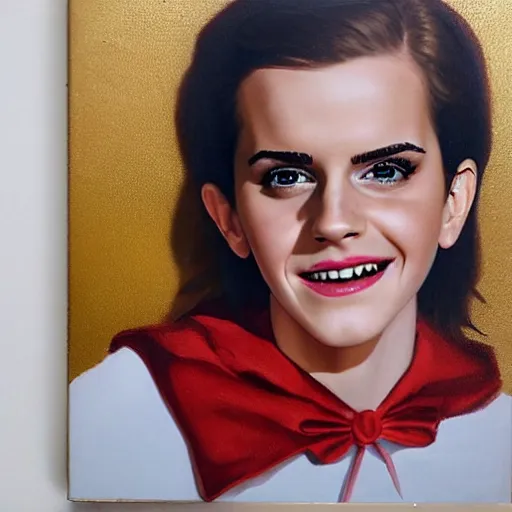 Image similar to emma watson as count chocula, cereal box, photorealistic, portrait, oil painting