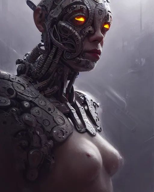 Image similar to portrait of a viking cyborg at clapham south tube station, real life skin, intricate, highly detailed, artstation, concept art, smooth, sharp focus, art by artgerm and greg rutkowski