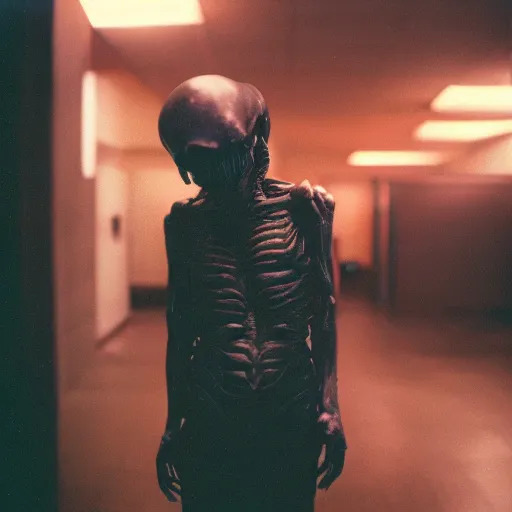 Prompt: photo of a depressed xenomorph, cinestill 800t 50mm, photography, 4k