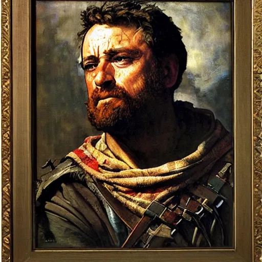 Image similar to a portrait painting of William Wallace. Painted by Norman Rockwell