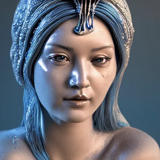 Prompt: character design, goddess of water, octane render, 3 d render, photo realism, ultra detailed, hd, 4 k