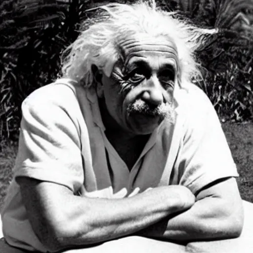 Image similar to albert einstein in a bikini