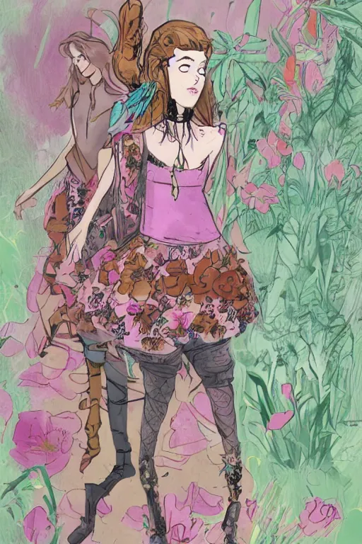 Image similar to runaway teen fashion zine from a fantasy world, floral