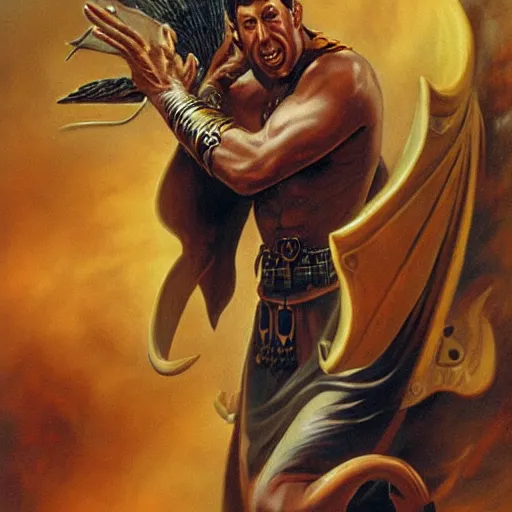 Prompt: Adam Sandler warrior king by boris vallejo